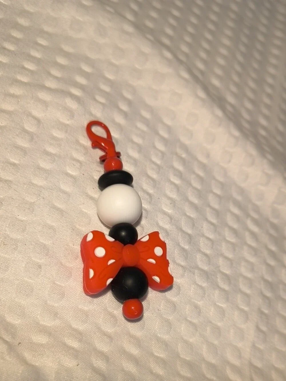Kids Polka Dot Bow Bead Keychain Charm - Orange and Black